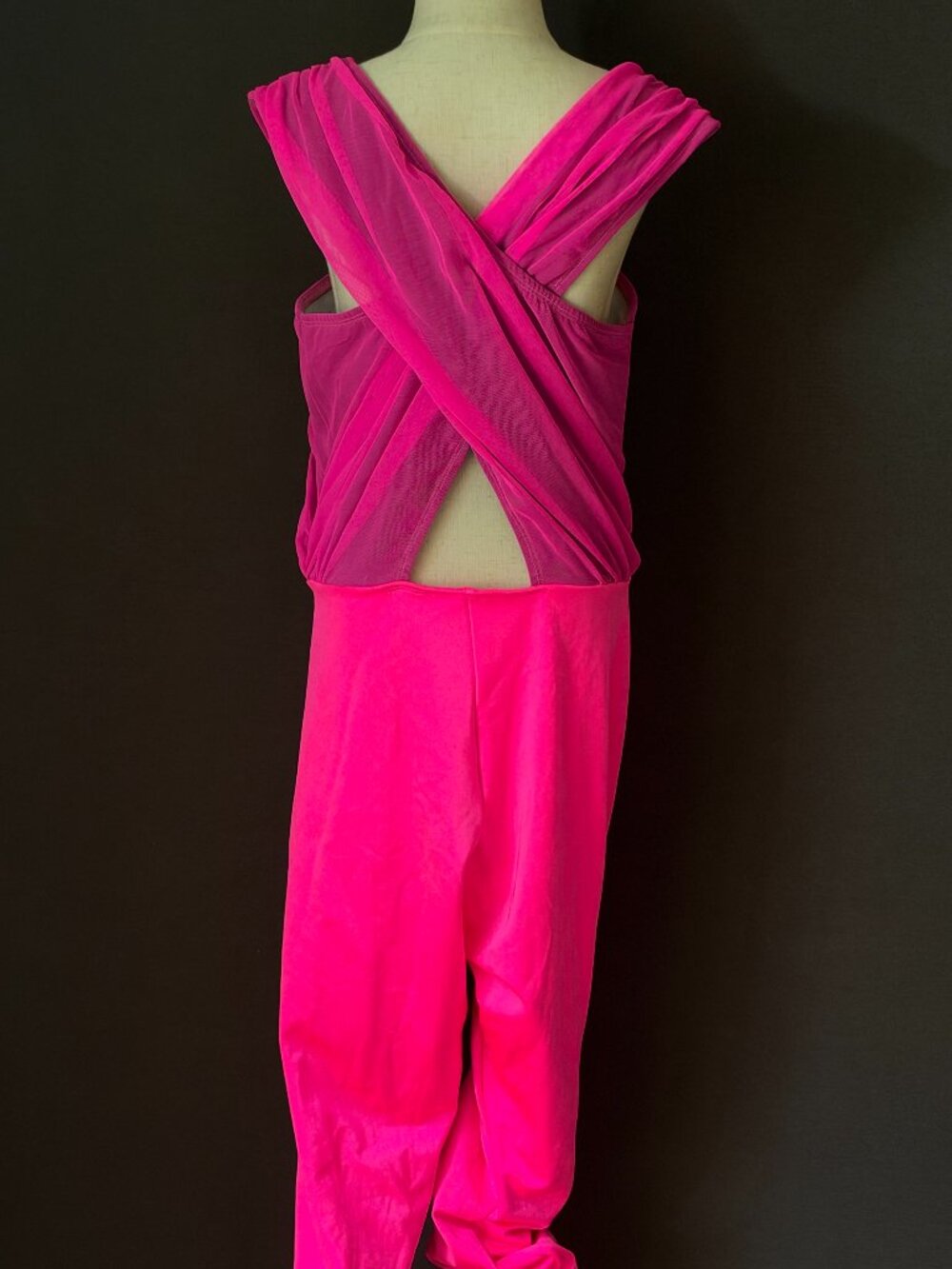 The Lineup Hot Pink Mesh Crossover Unitard Cutout Back Dance Costume M